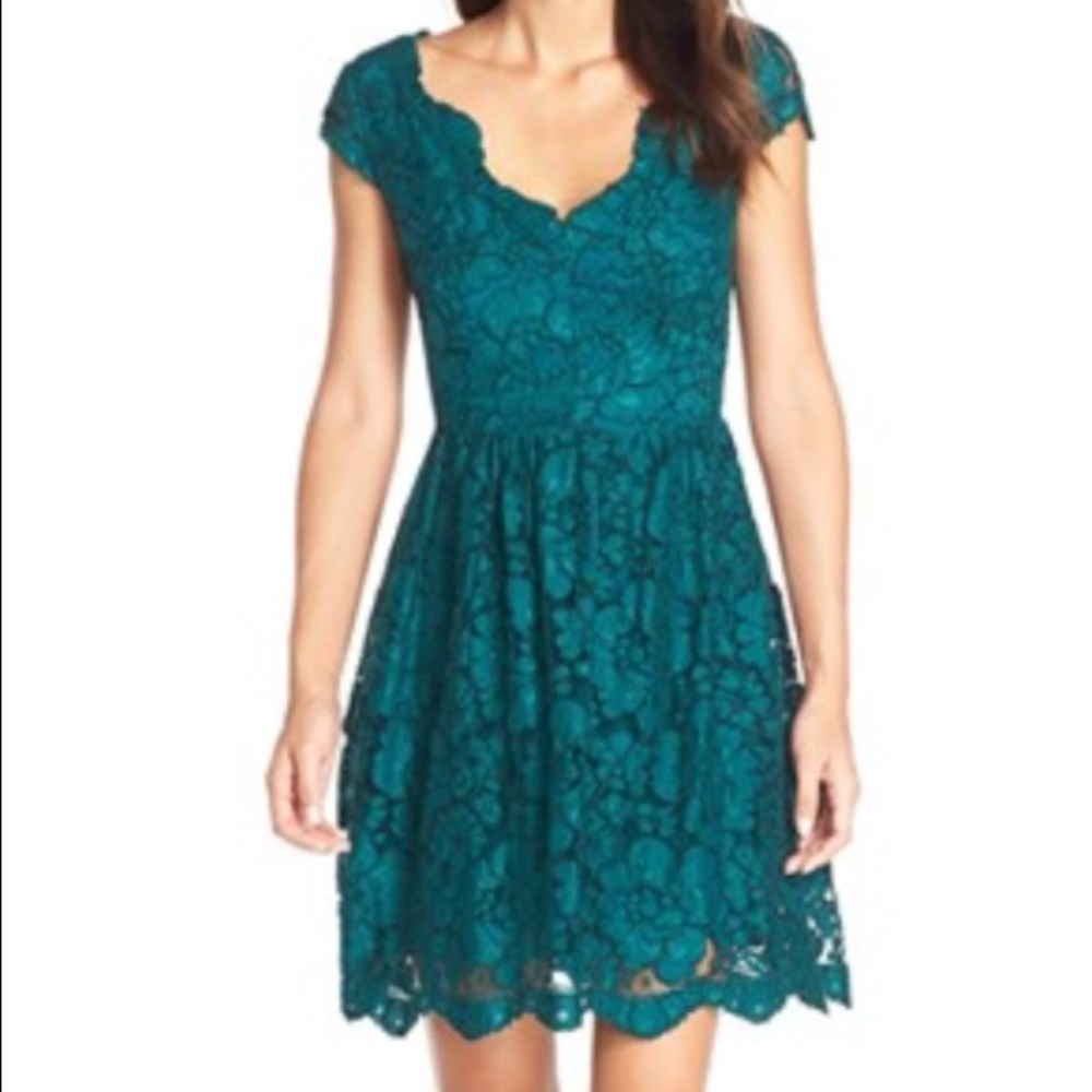 Betsey Johnson Teal Lace Midi Dress